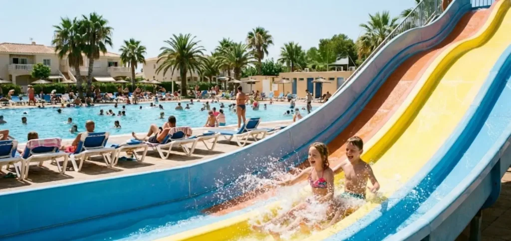 camping con toboganes para niños